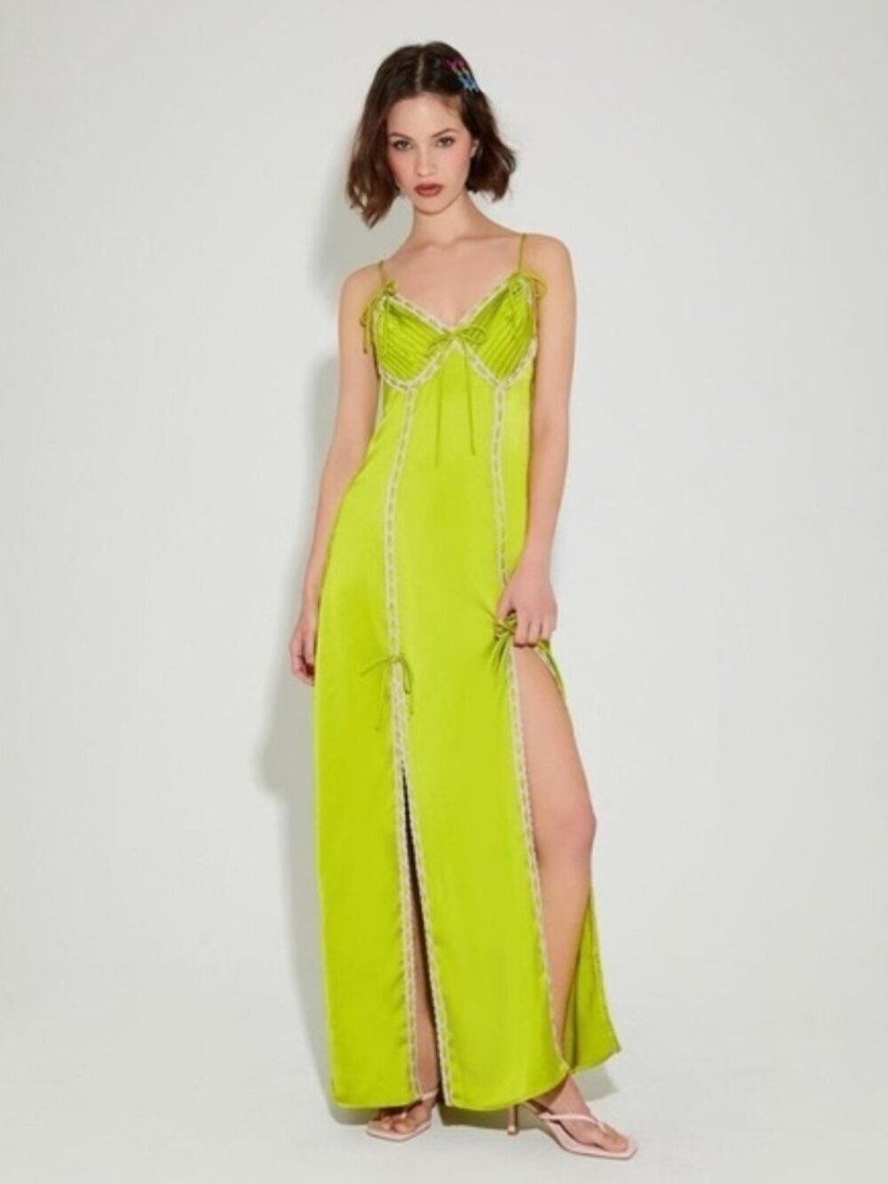 Betsey Johnson x forever 21 lime green slip maxi dress Medium New